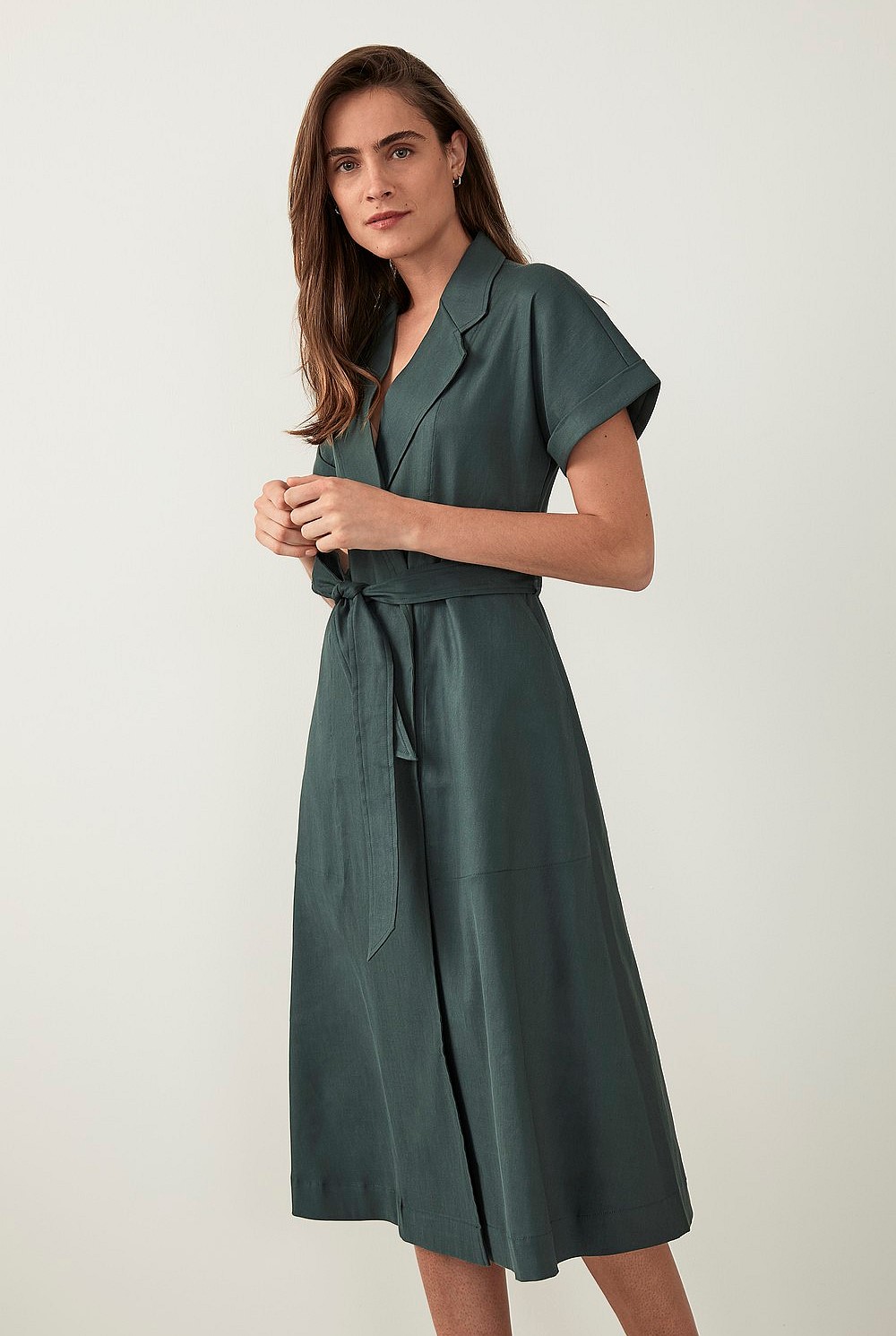 Stretch Linen Wrap Front Dress