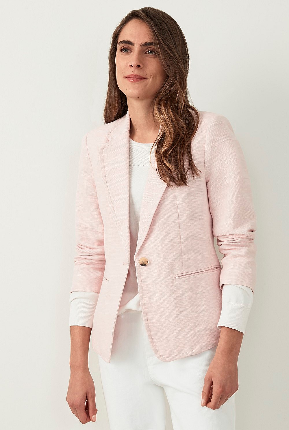 Yarn Dyed Cropped Sleeve Cotton Blazer