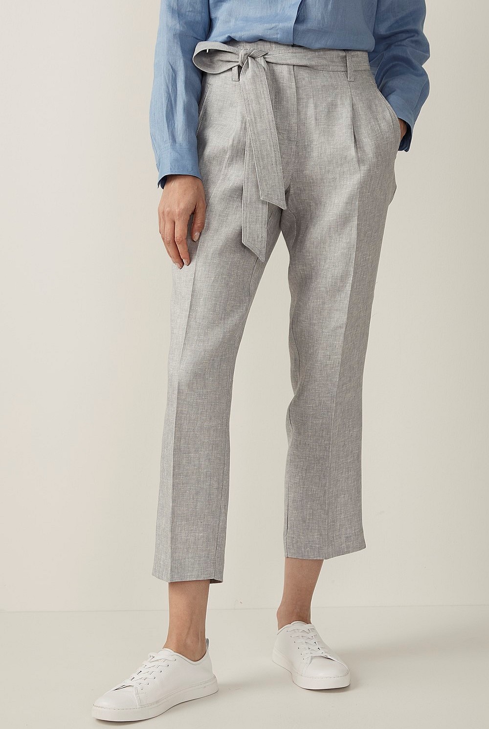 Linen Yarn Dyed Tie Front Pant