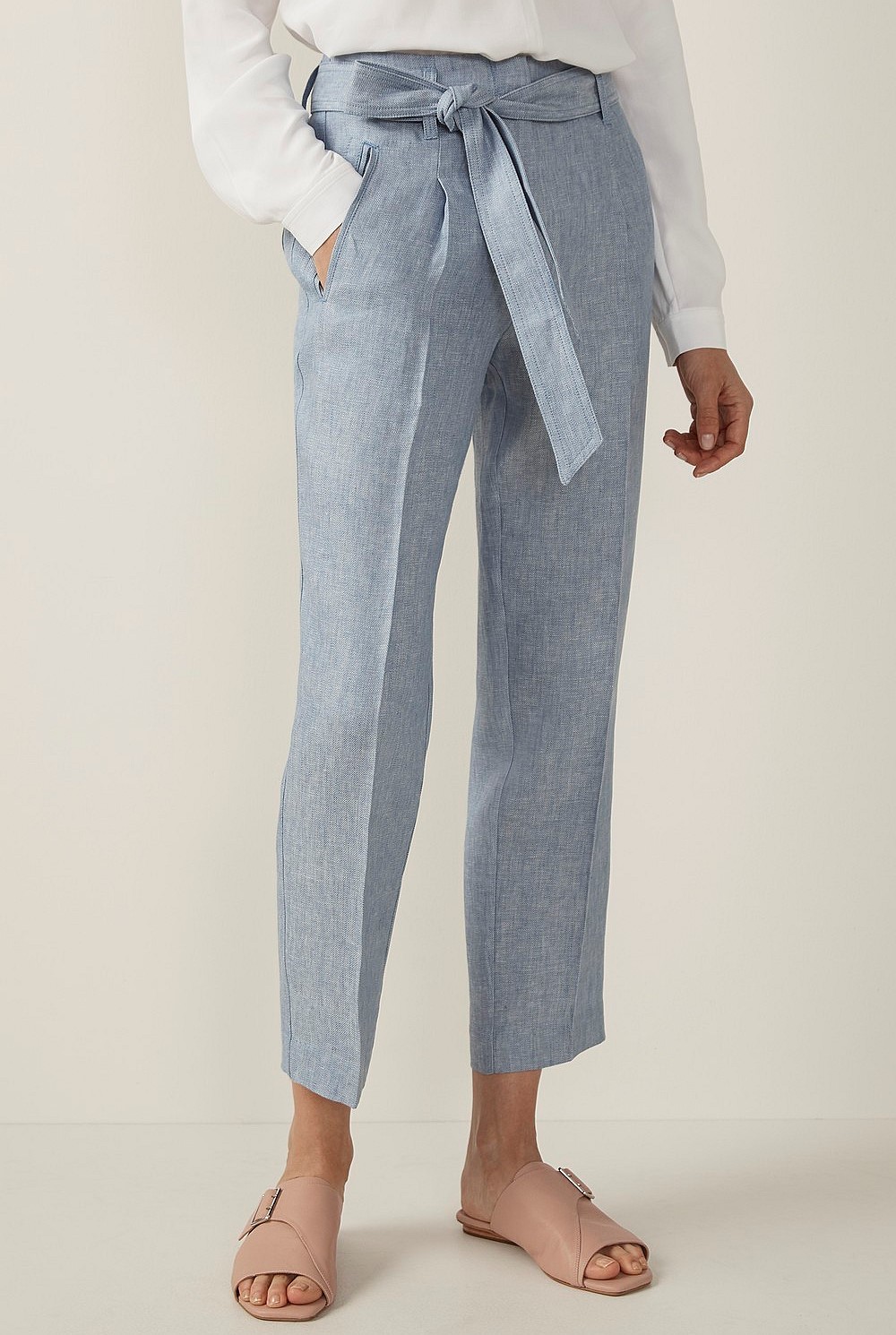 Linen Yarn Dyed Tie Front Pant