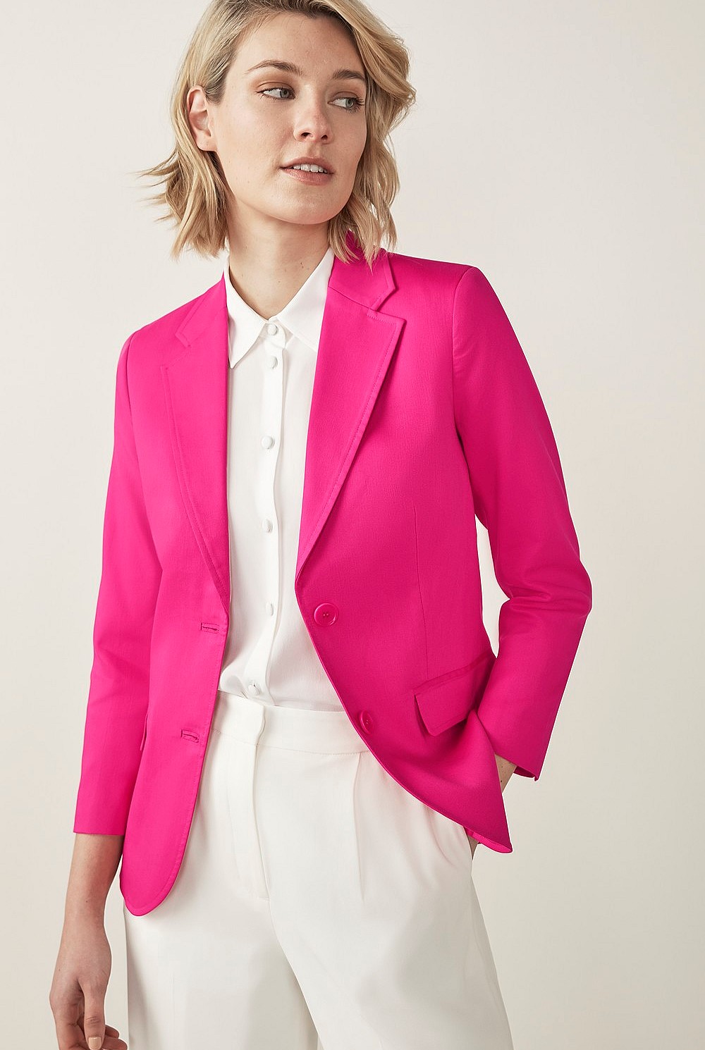 Cotton Blend Crop Sleeve Blazer