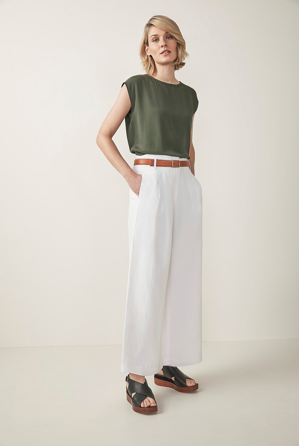 Cupro Belted Wide Leg Pant
