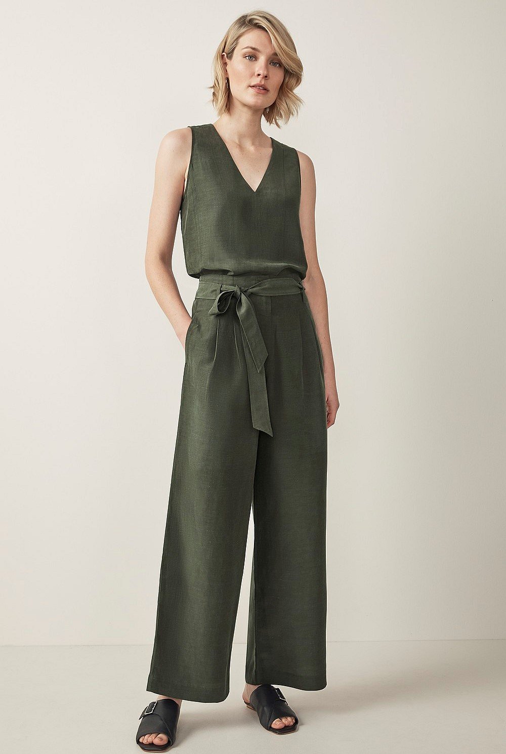 Cupro Belted Wide Leg Pant