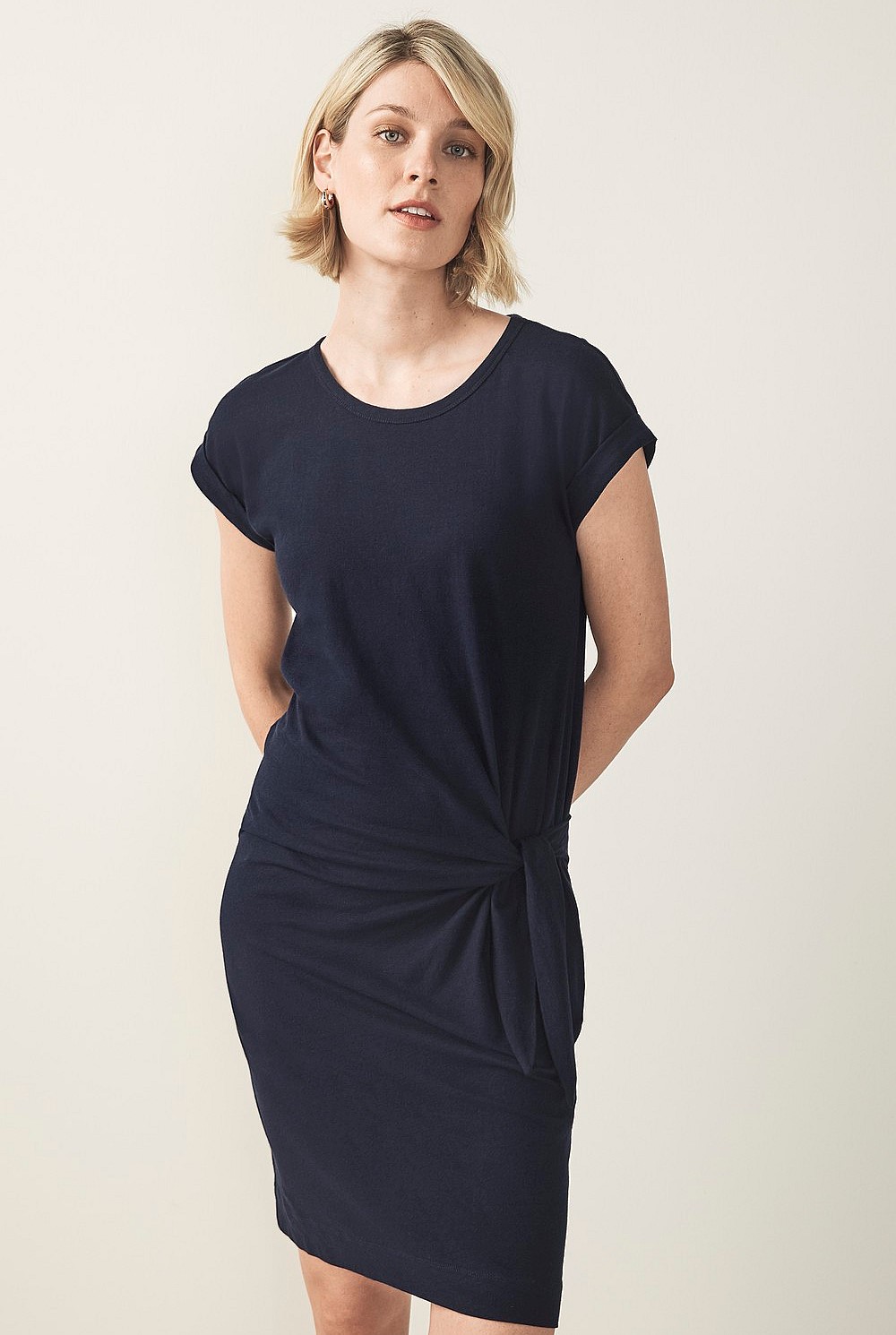 Cotton Linen Tie Front Dress