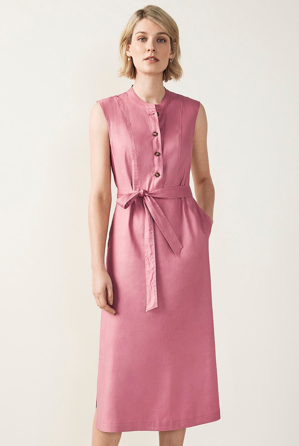 Stretch Linen Half Placket Dress