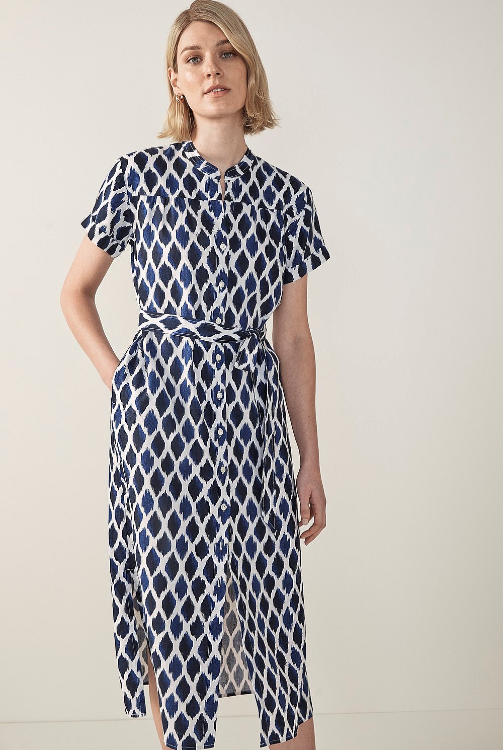 Linen Ikat Diamond Shirt Dress
