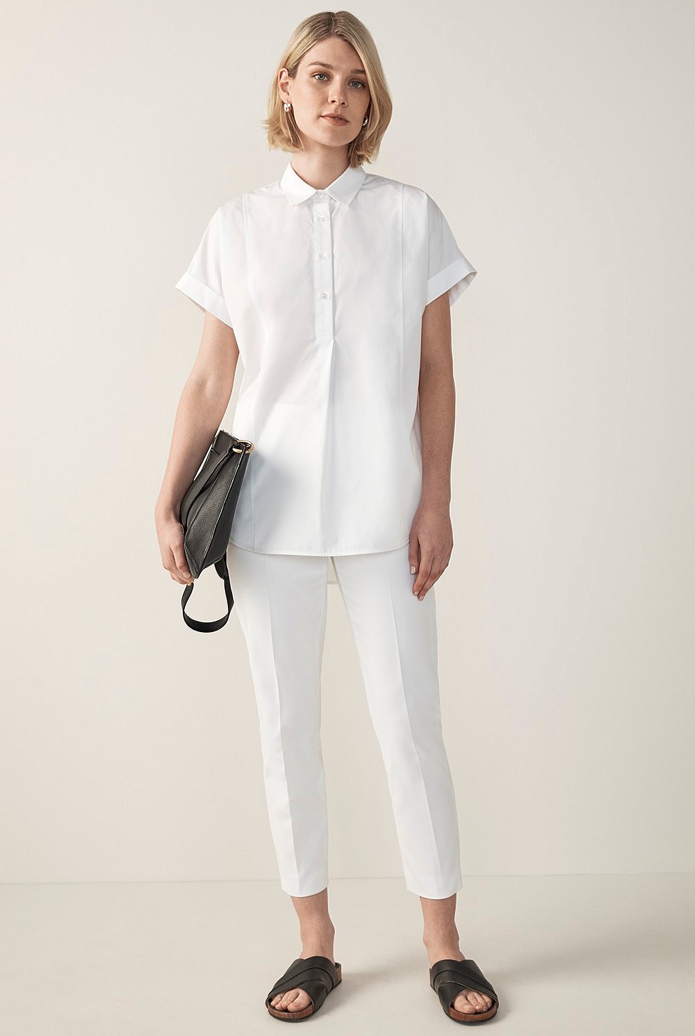 Cotton Poplin Short Sleeve Tunic Shirt