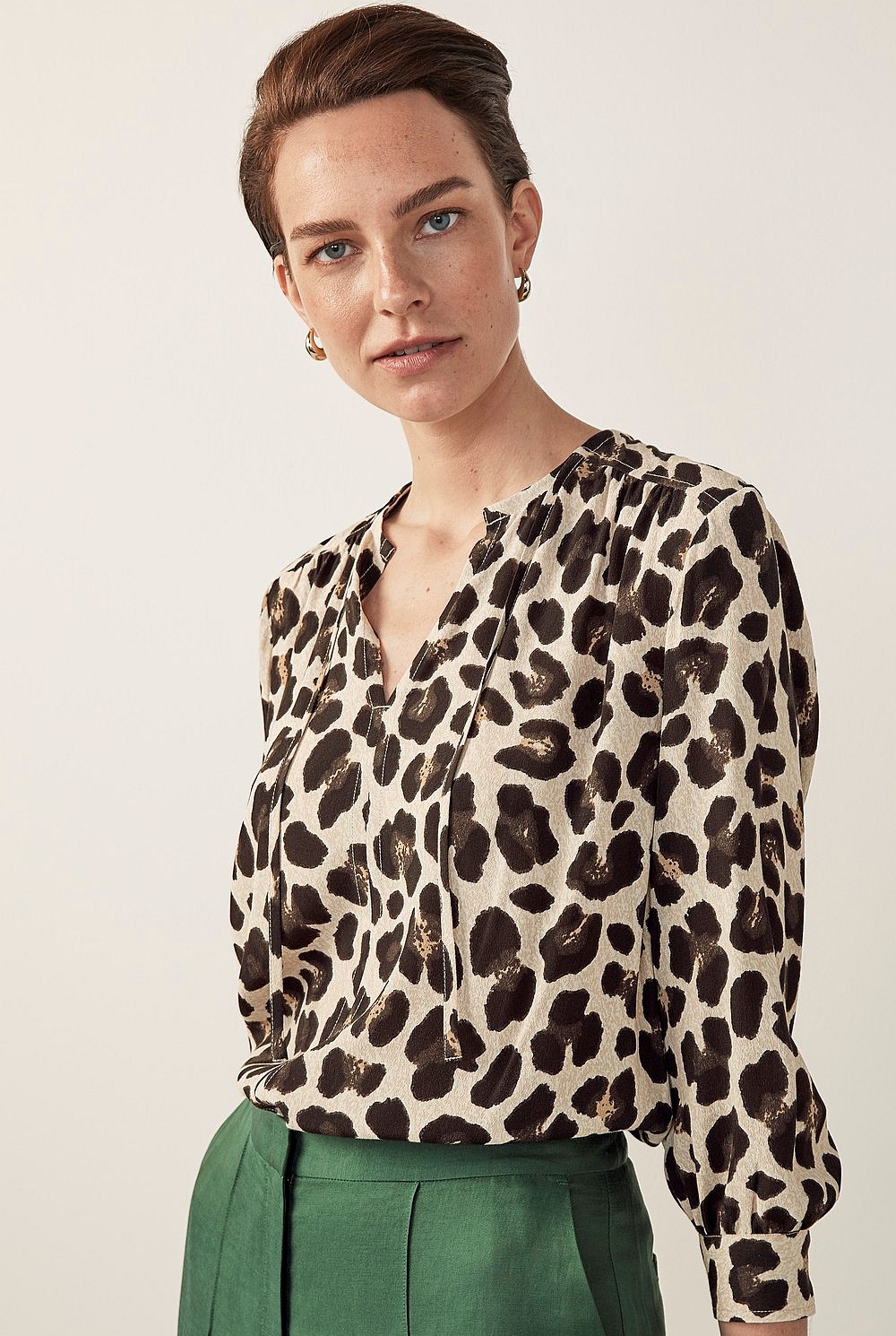 Ocelot Print Drape Blouse