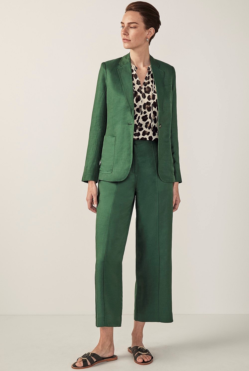 Linen Blend Crop Straight Leg Pant