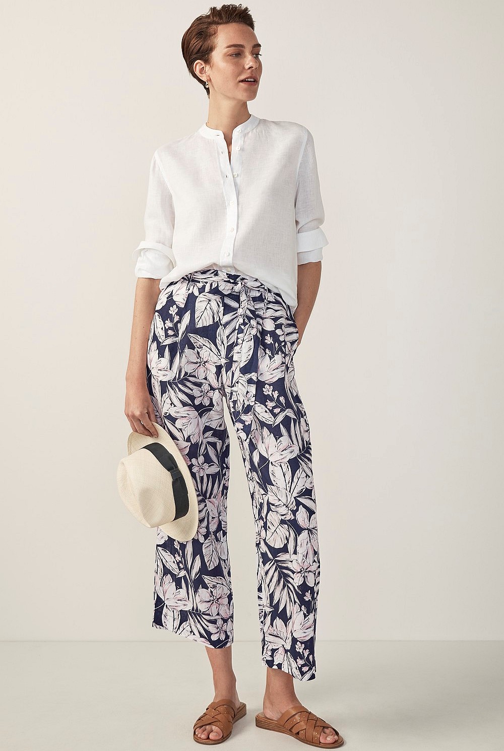 Linen Floral Palm Print Pant