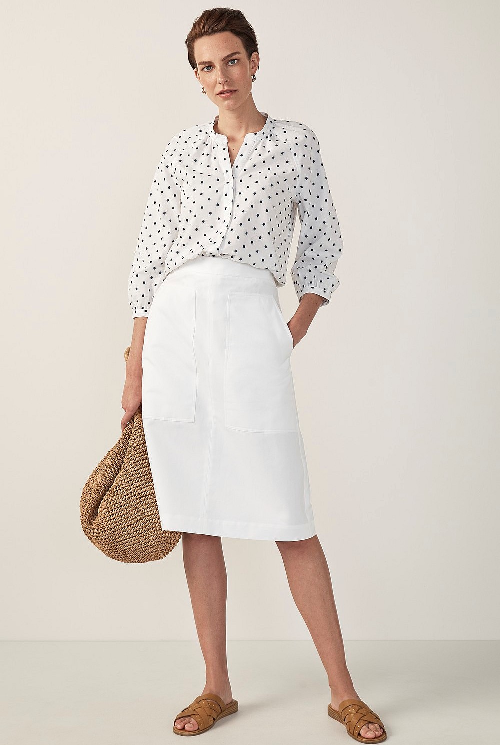 Textured Cotton Patch Pocket Skirt