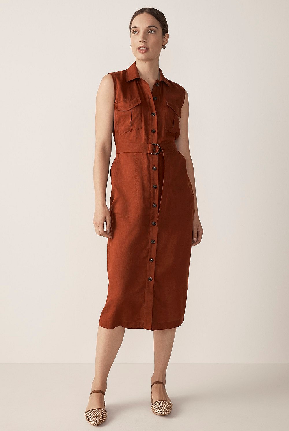 Linen Pocket Detail Sleeveless Dress