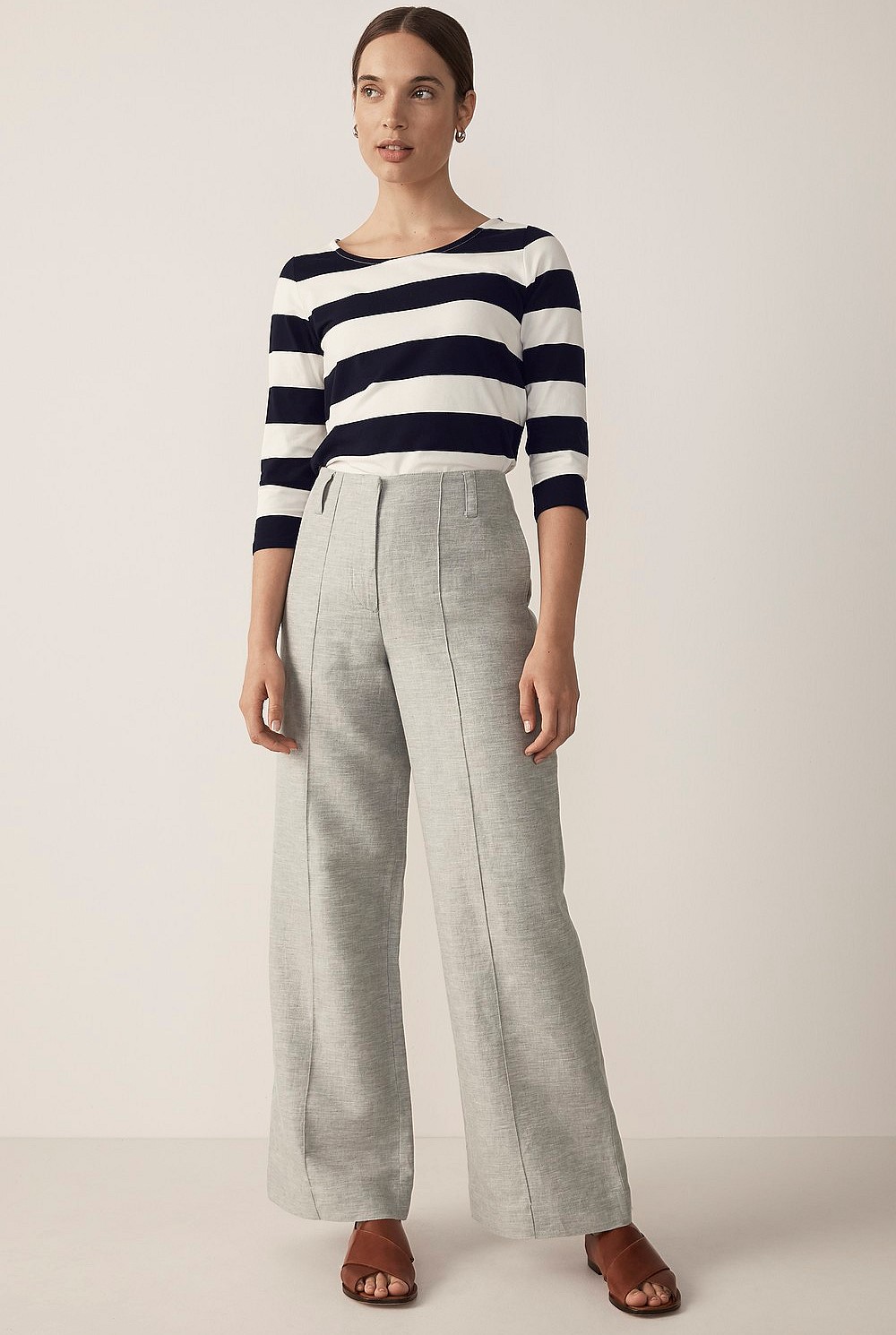 Yarn Dyed Linen Cotton Wide Leg Pant