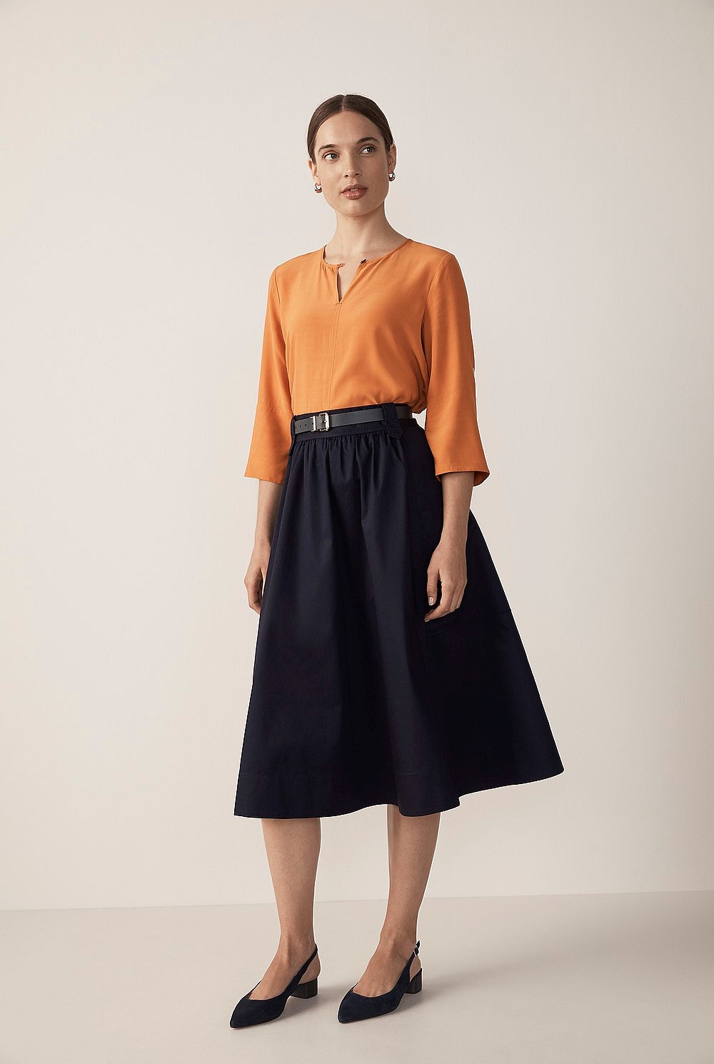 Cotton Sateen Pocket Detail Skirt