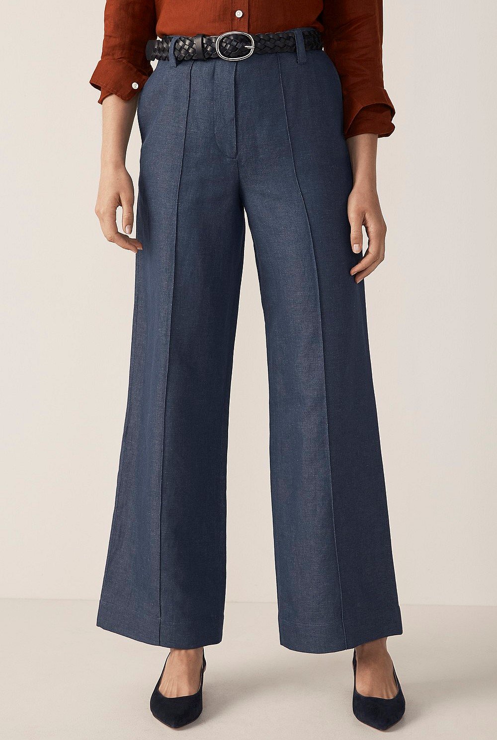 Yarn Dyed Linen Cotton Wide Leg Pant