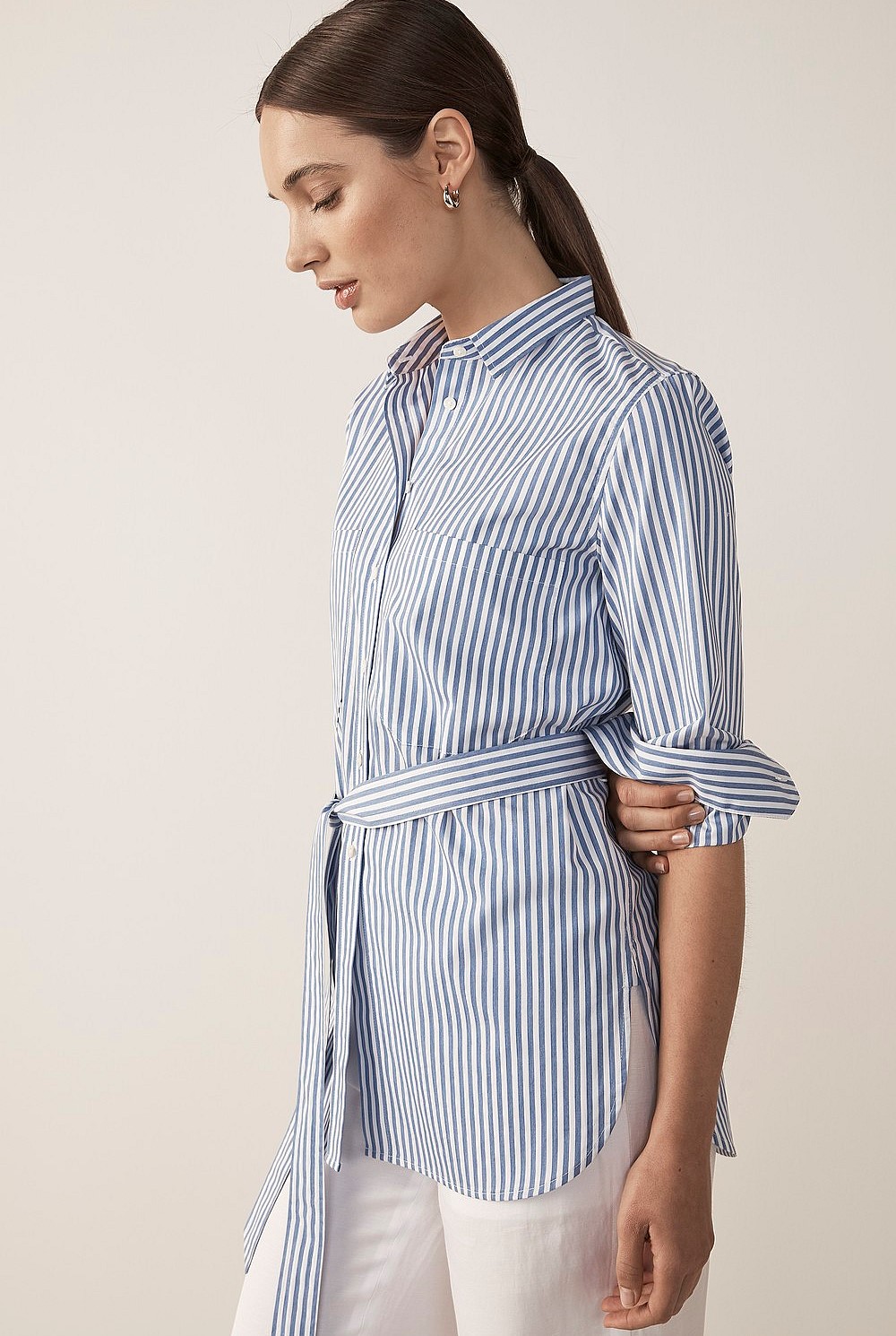 Cotton Poplin Stripe Shirt