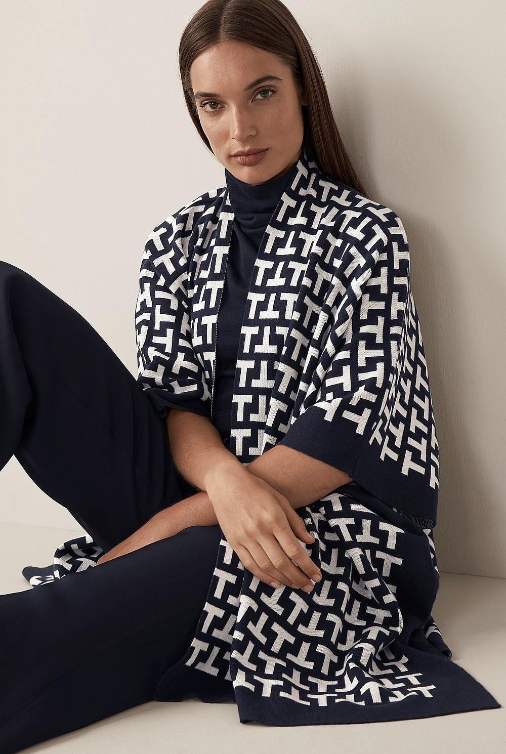 Cotton Cashmere Jacquard Poncho