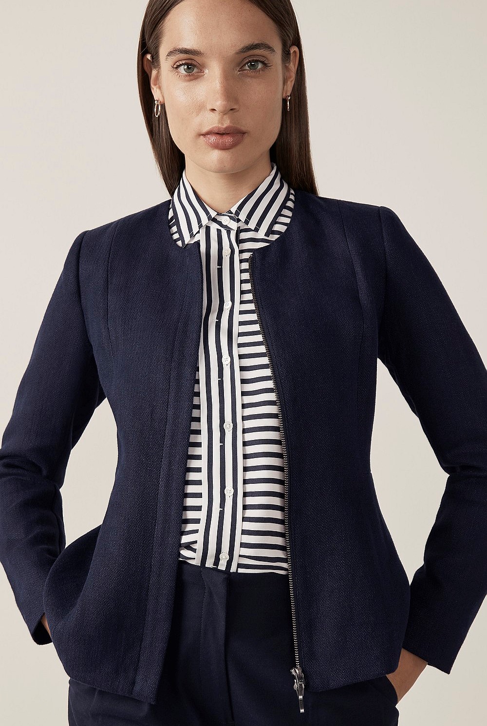 Linen Zip Front Jacket