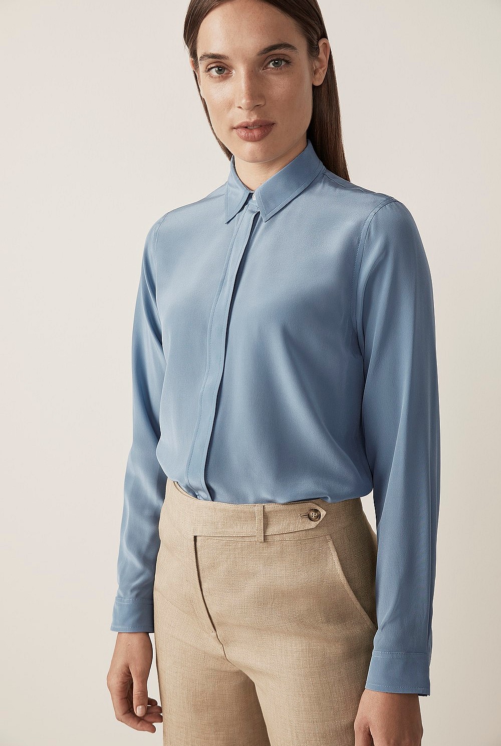 Silk Button Front Shirt