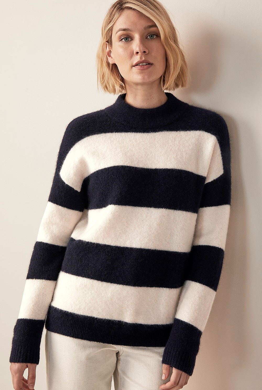 Alpaca Stripe Mock Neck Knit