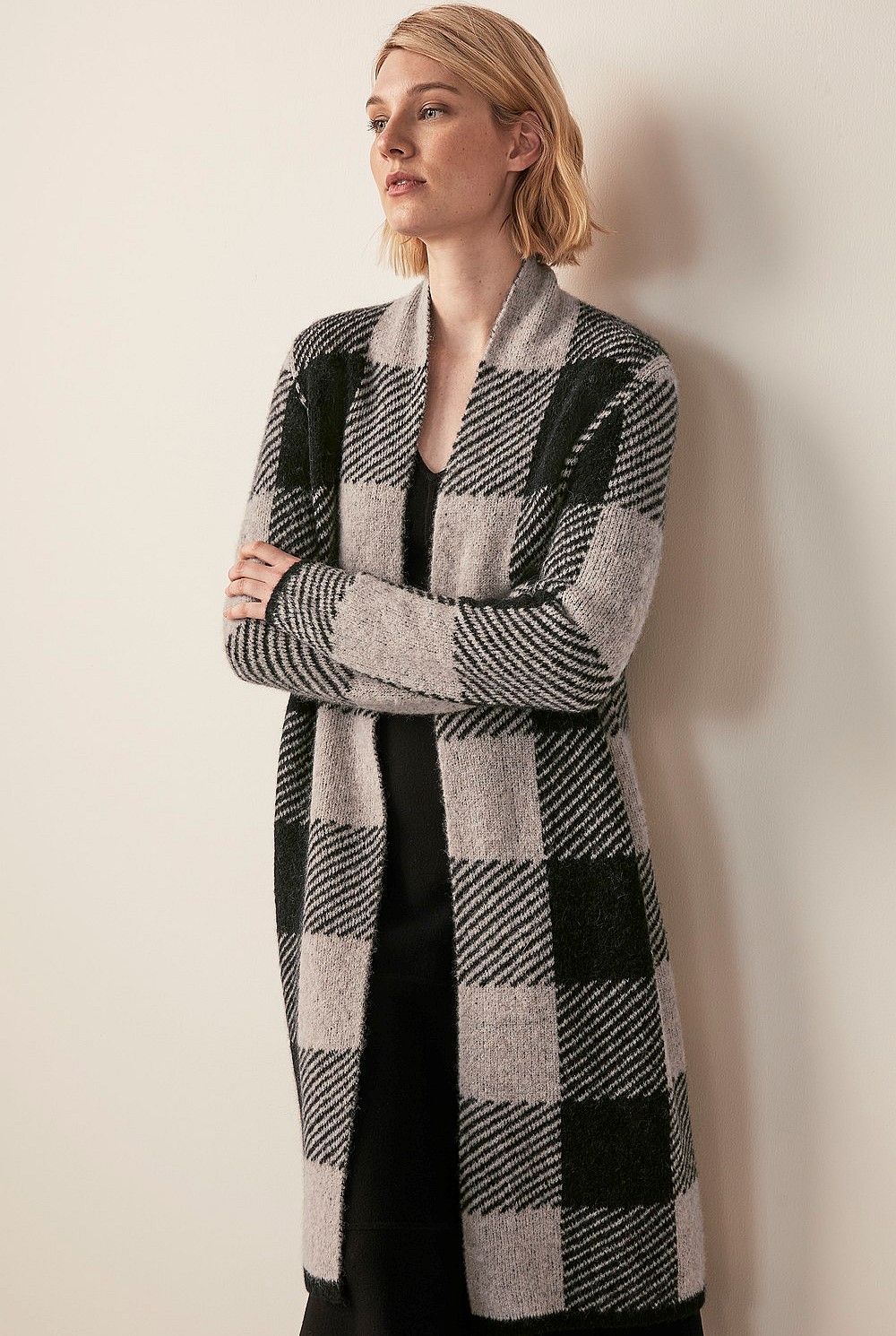 Alpaca Blend Check Cardigan