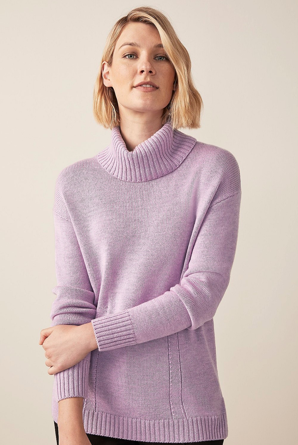 Merino Stitch Detail Roll Neck