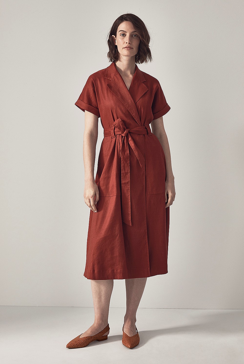 Stretch Linen Wrap Dress