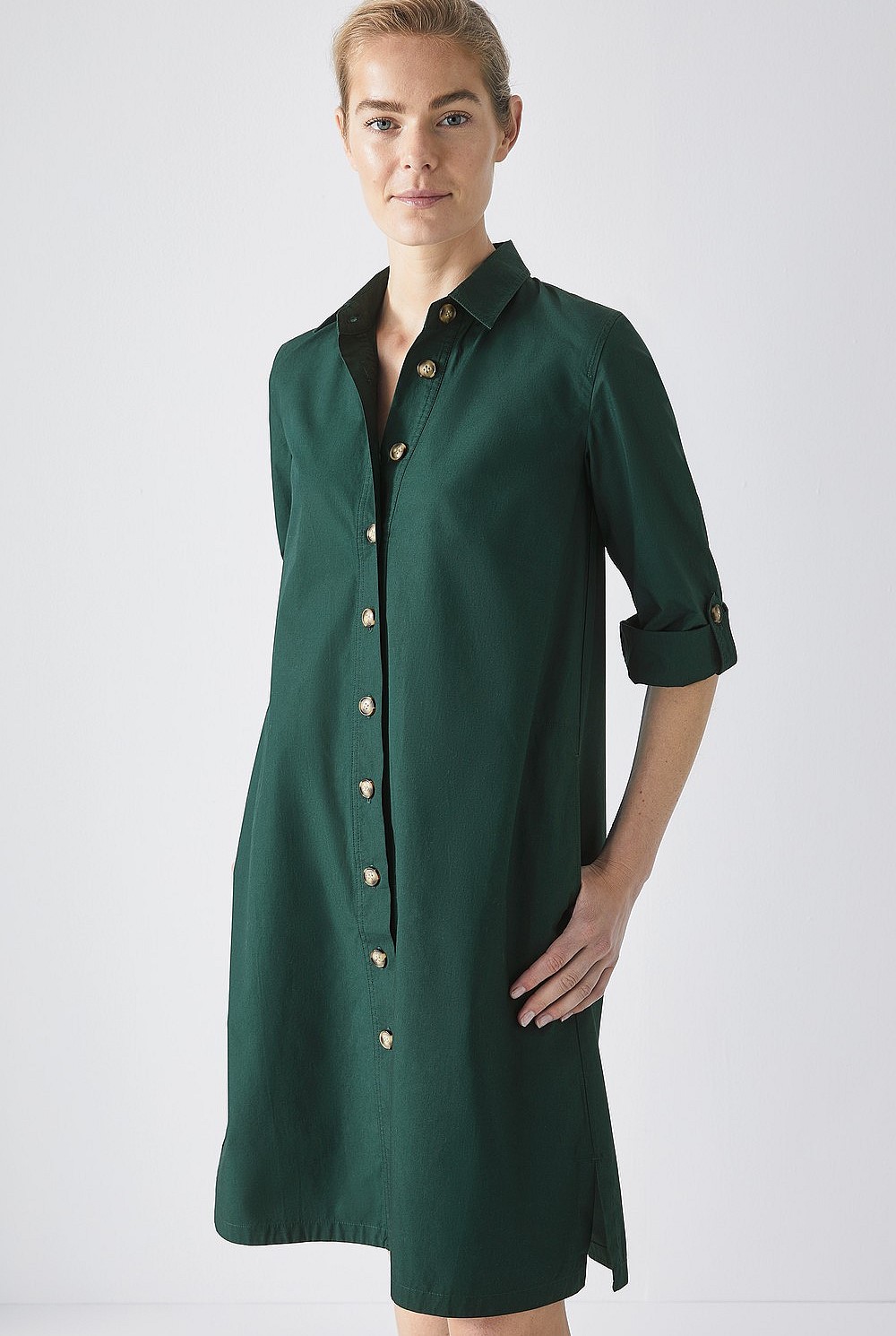 Cotton Poplin Tab Sleeve Dress