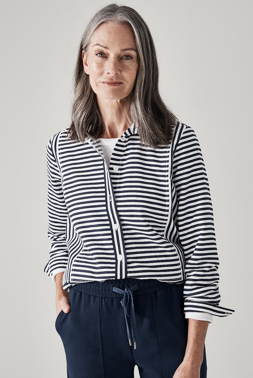 Cotton Modal Stripe Longline Shirt