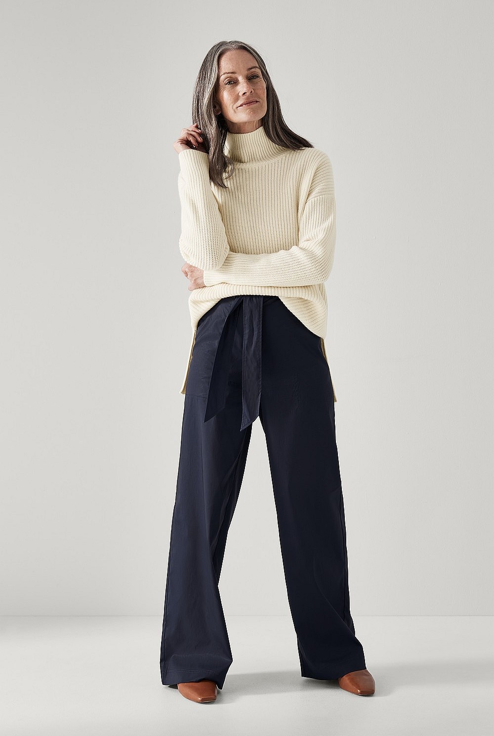 Merino Cashmere Rib Mock Neck Knit