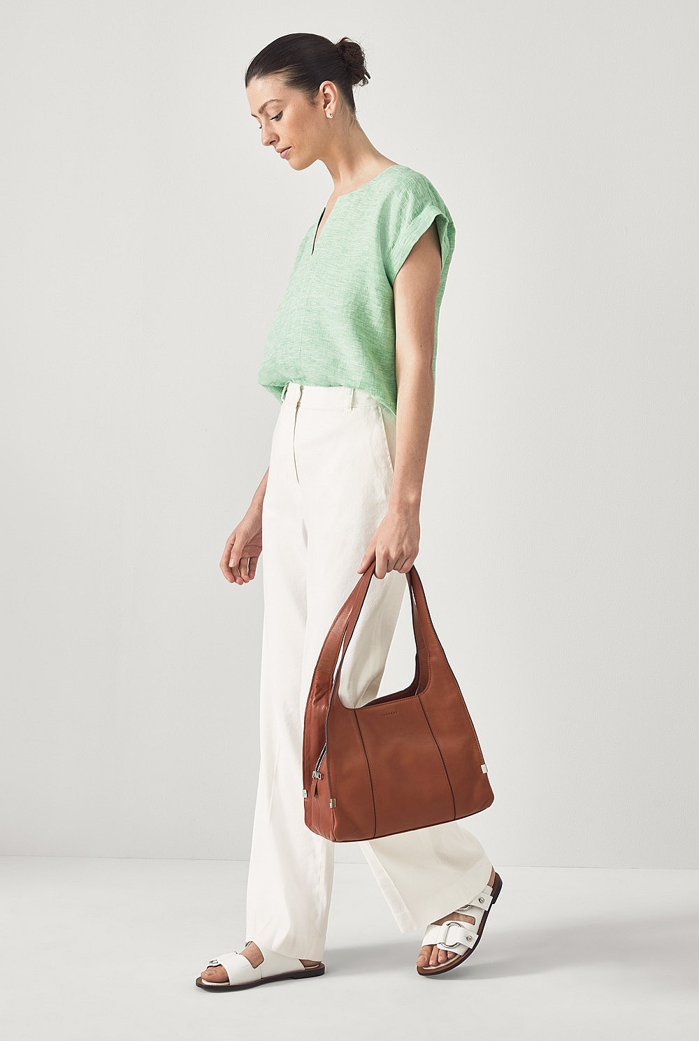 Linen Yarn Dyed Vent Neck Top