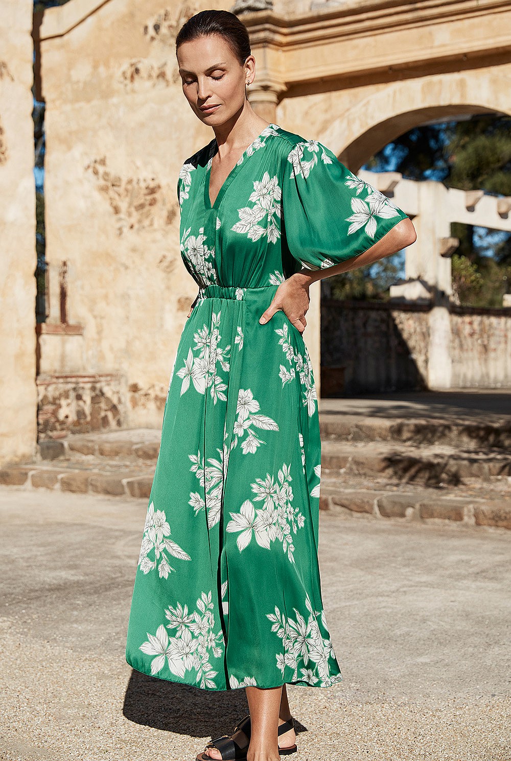 Summer Botanical Flutter Sleeve Dress