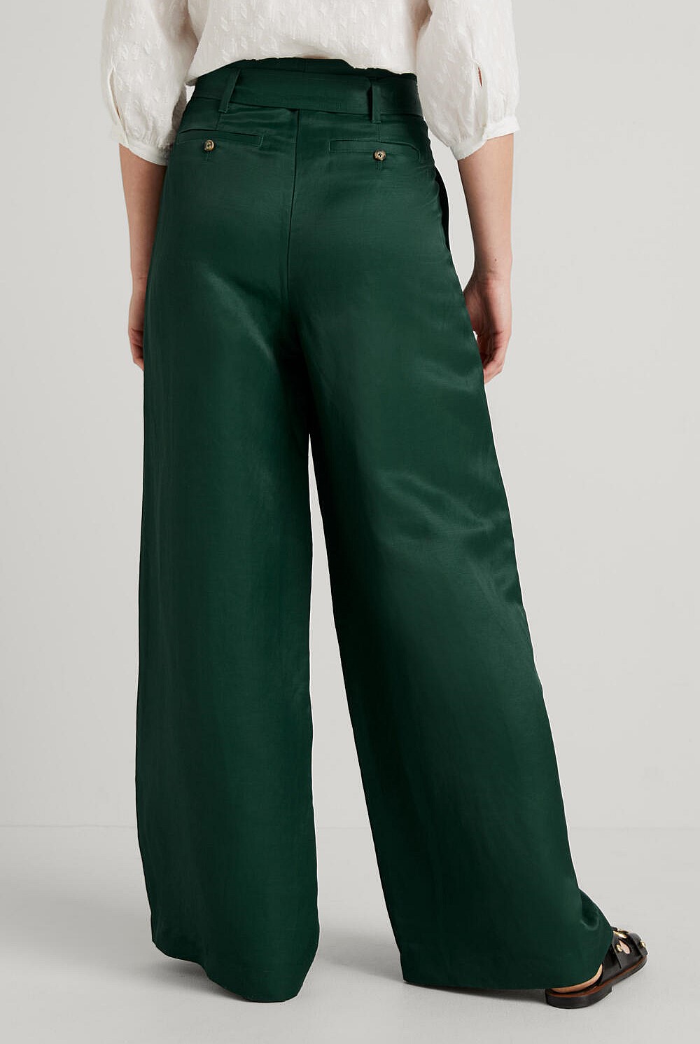 Linen Blend Draped Wide Leg Pant