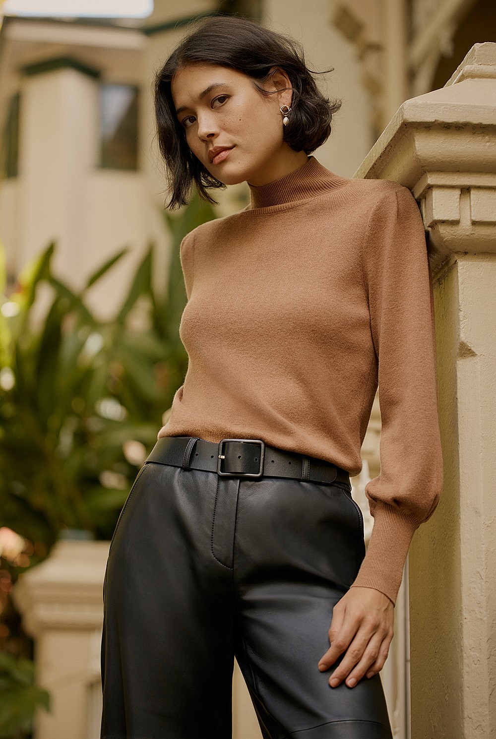 Merino Cotton Pleat Sleeve Pullover