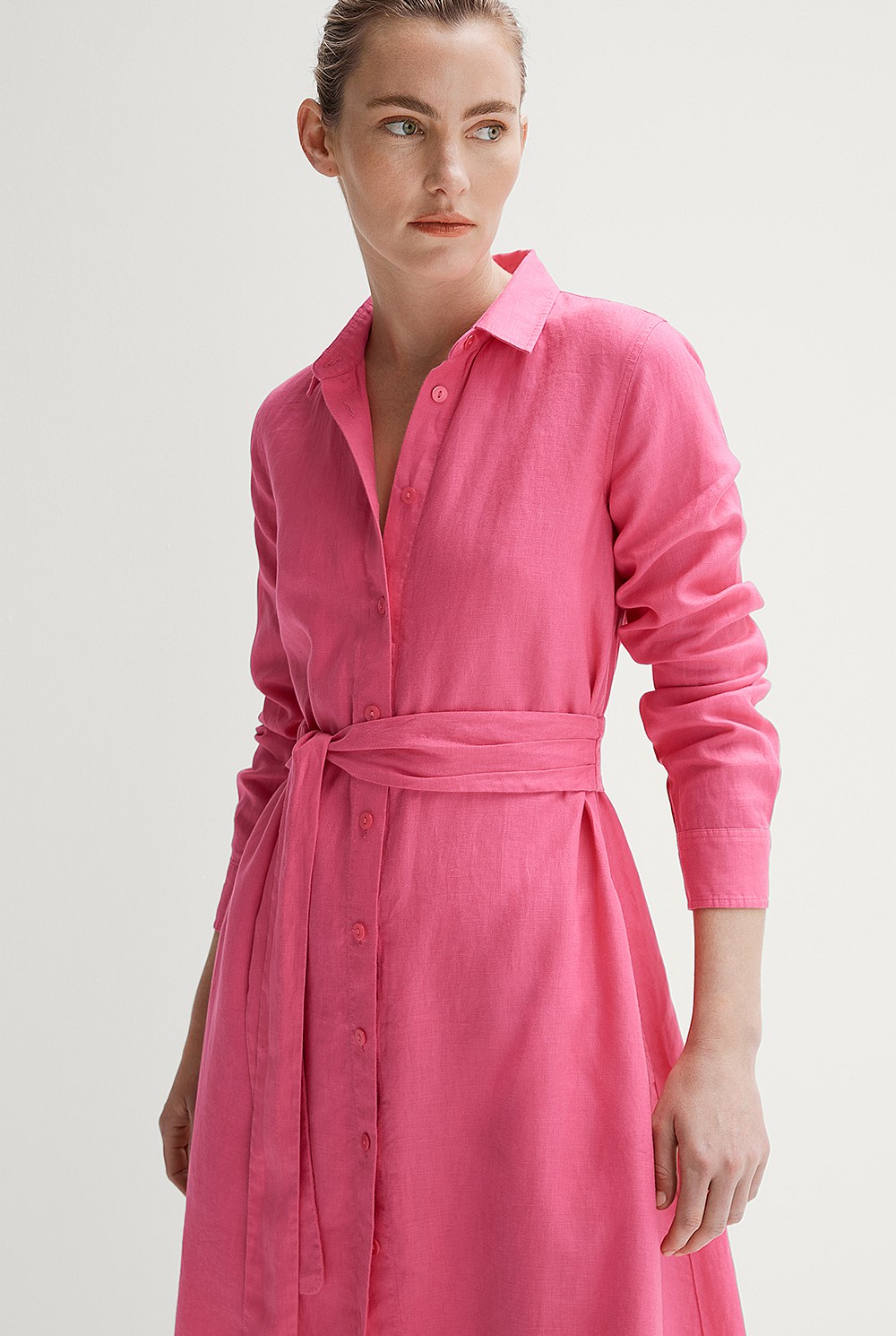 Linen Tie Detail Shirt Dress