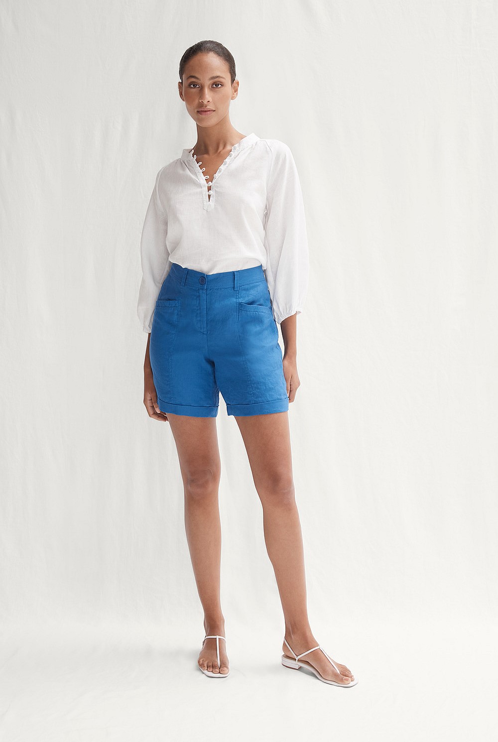 Linen Button Detail Blouse