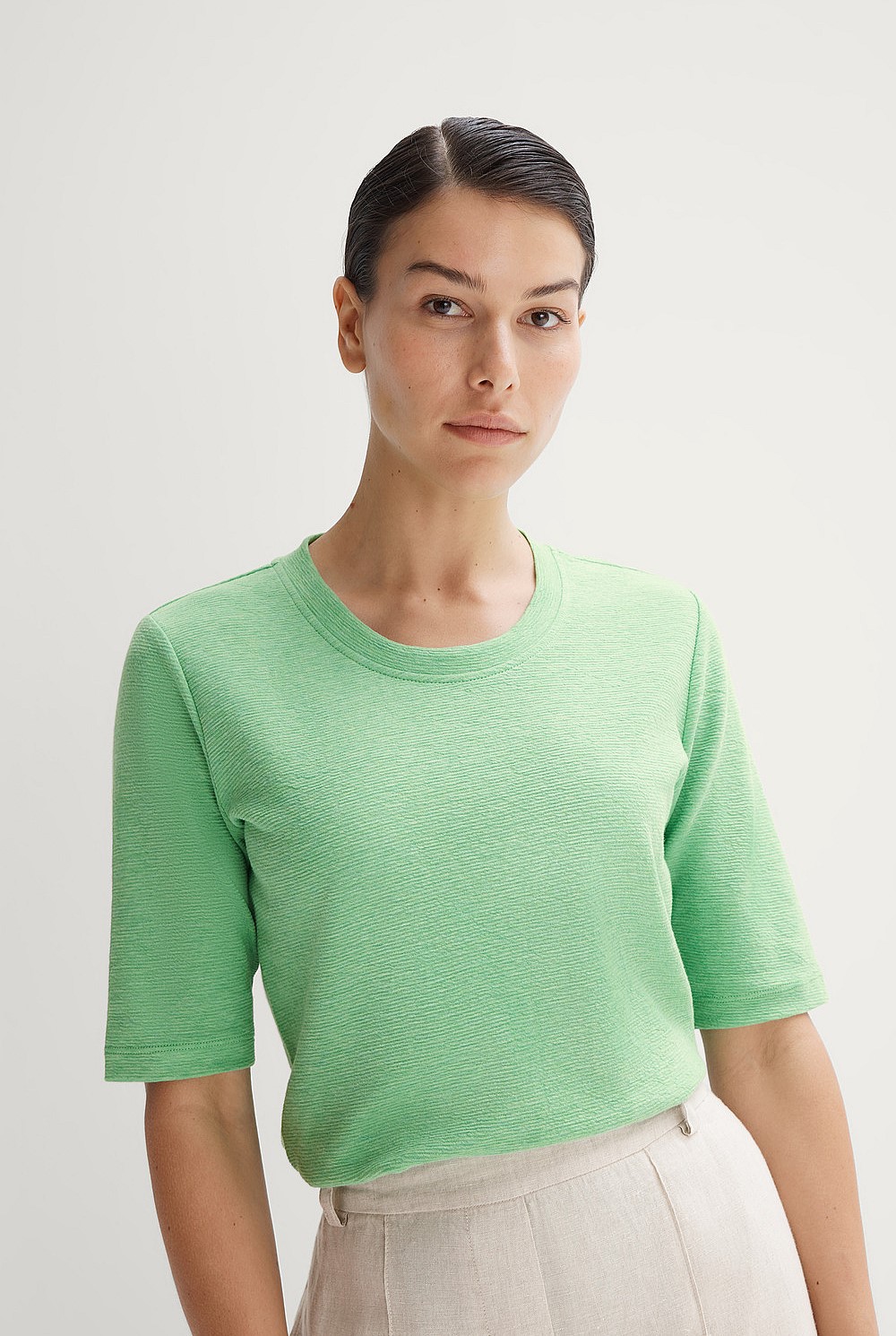 Cotton Ottoman Marle Half Sleeve T-shirt