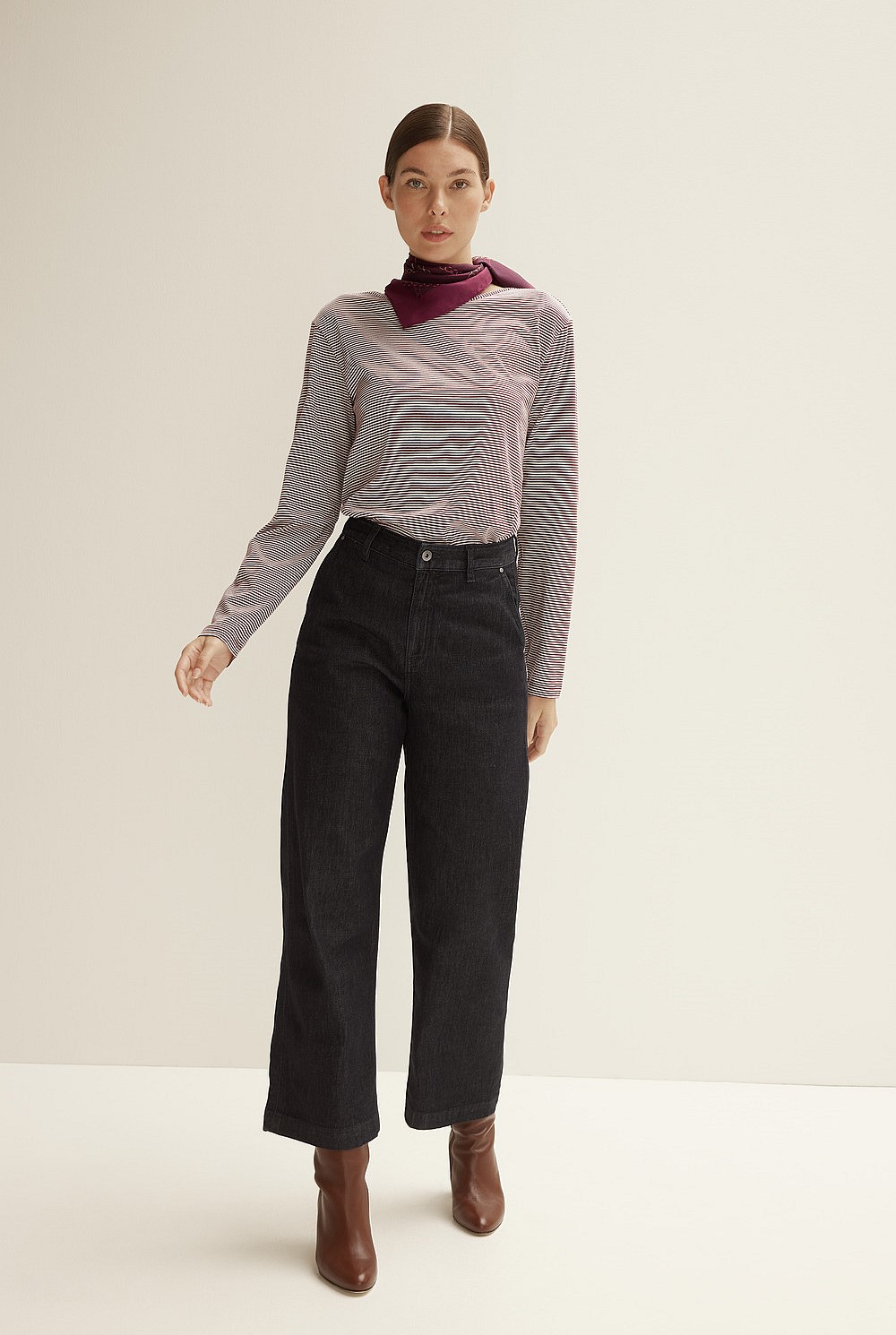 Boat Neck Stripe Long Sleeve T-Shirt