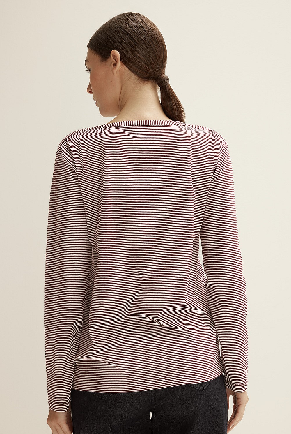 Boat Neck Stripe Long Sleeve T-Shirt