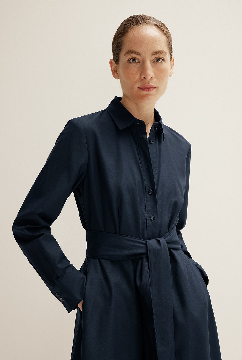 Cotton Modal Belted Shirt Dress