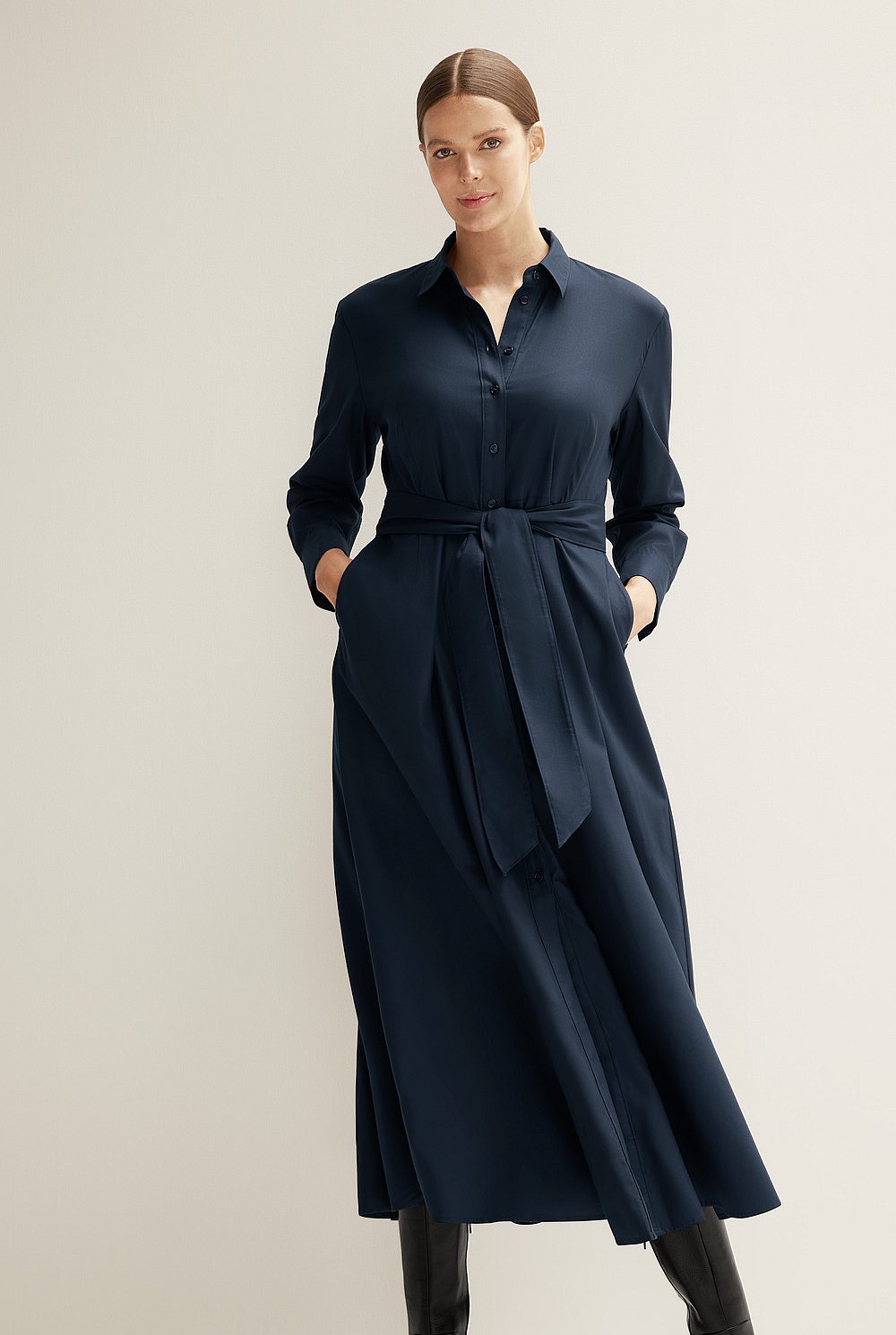 Cotton Modal Belted Shirt Dress
