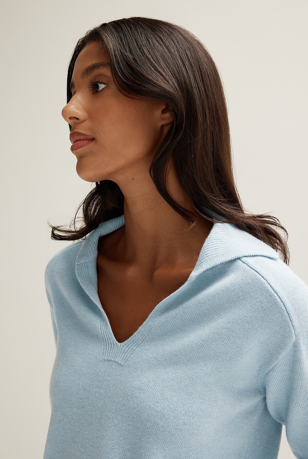 Merino Cashmere Collared Vent Neck Knit