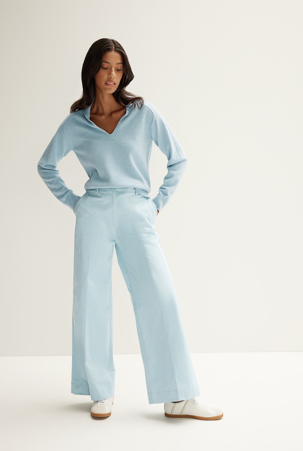 Merino Cashmere Collared Vent Neck Knit