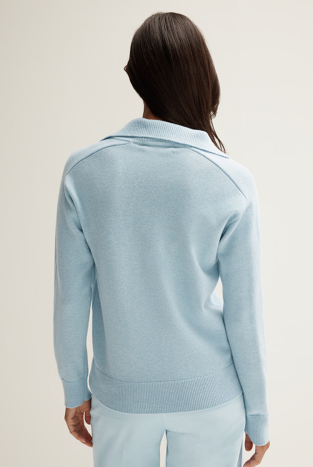 Merino Cashmere Collared Vent Neck Knit