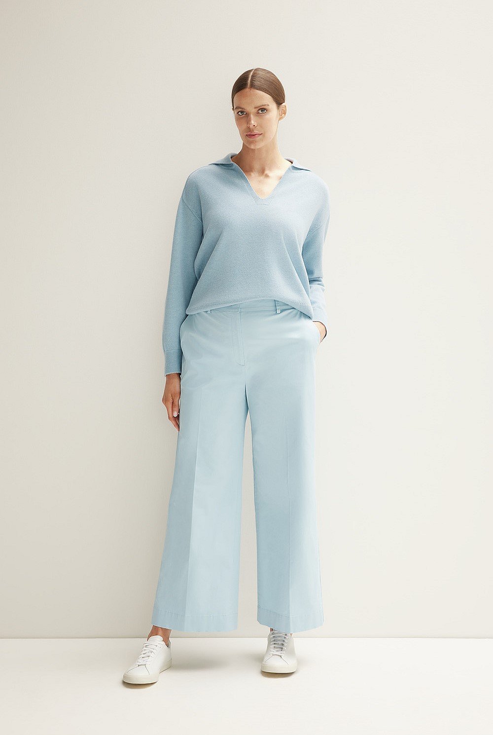 Merino Cashmere Collared Vent Neck Knit