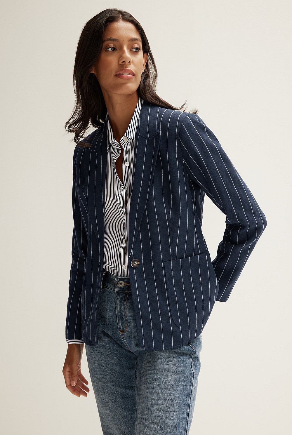 Single Breasted Pinstripe Blazer