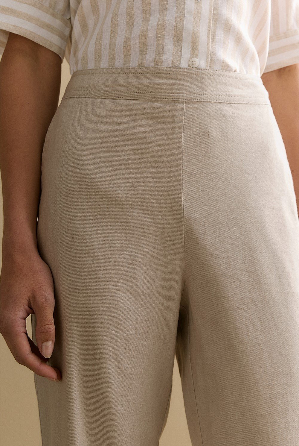 Yarn Dyed Stretch Linen Blend Pull On Pant