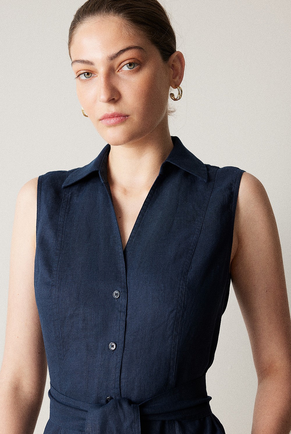 Linen Panel Detail Shirt Dress