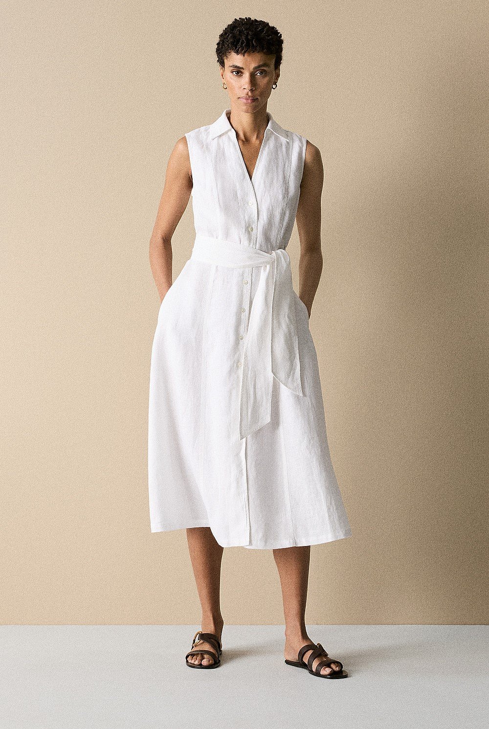 Linen Panel Detail Shirt Dress