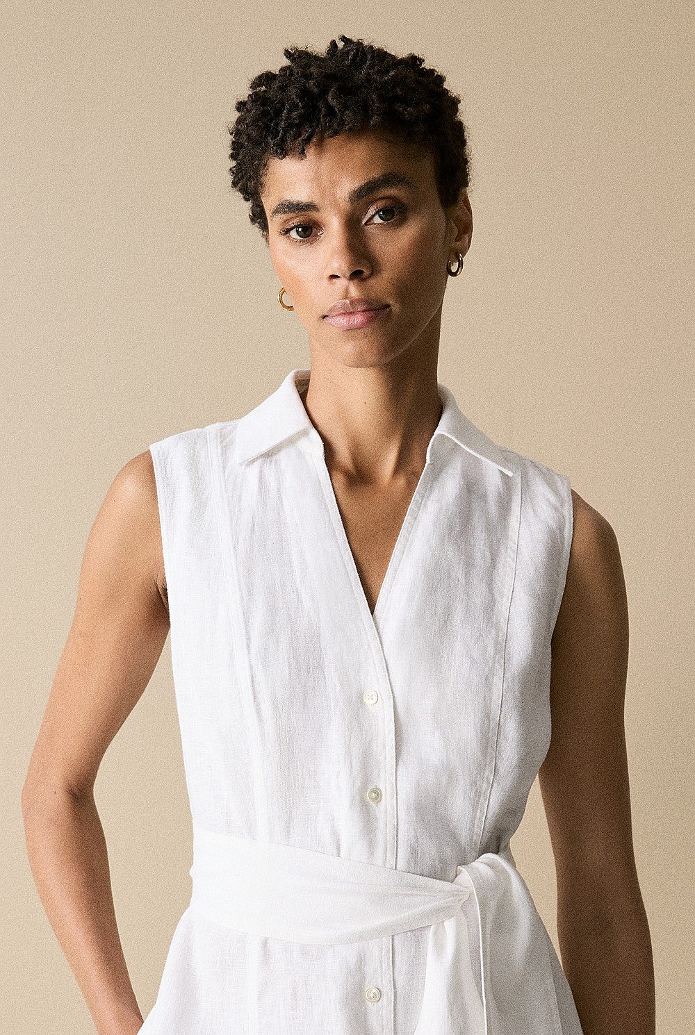 Linen Panel Detail Shirt Dress